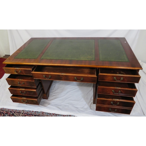 85 - Edwardian mahogany office or partners pedestal desk with leatherette inset, three frieze drawers, si... 