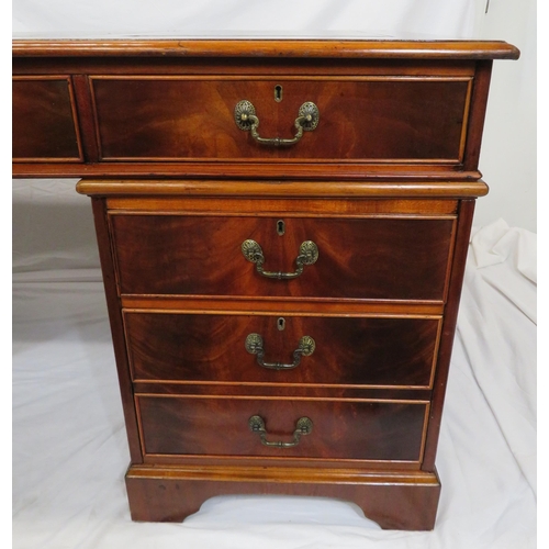 85 - Edwardian mahogany office or partners pedestal desk with leatherette inset, three frieze drawers, si... 