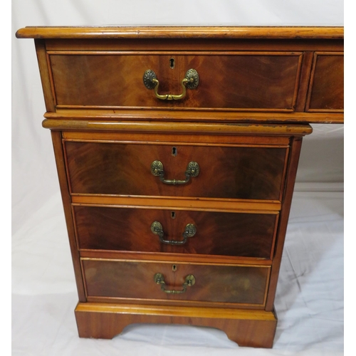 85 - Edwardian mahogany office or partners pedestal desk with leatherette inset, three frieze drawers, si... 