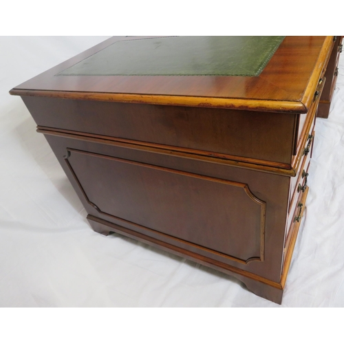 85 - Edwardian mahogany office or partners pedestal desk with leatherette inset, three frieze drawers, si... 