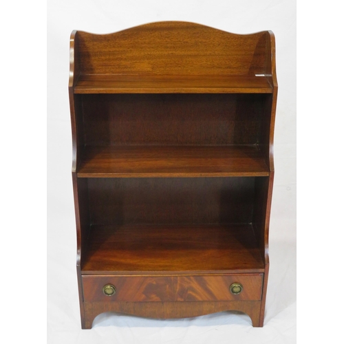 9 - Edwardian style mahogany waterfall bookshelf with frieze drawer, brass drop handles, on bracket feet