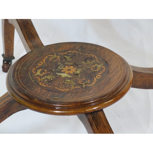 90 - Edwardian inlaid mahogany occasional or centre table with serpentine borders, string inlay, on cabri... 