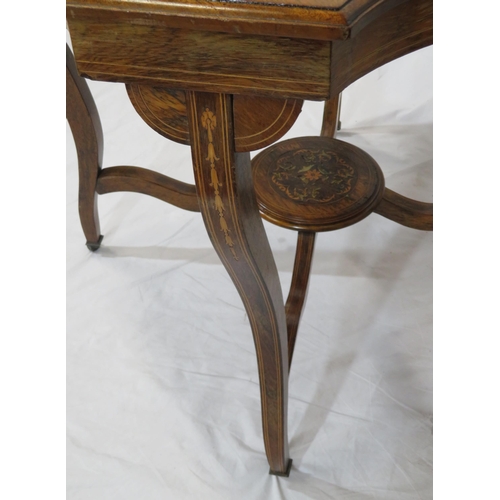 90 - Edwardian inlaid mahogany occasional or centre table with serpentine borders, string inlay, on cabri... 