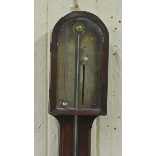 93 - Victorian inlaid mahogany Admiral Fitzroy stick barometer with domed glazed top, and ball shaped bas... 