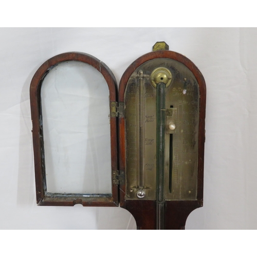 93 - Victorian inlaid mahogany Admiral Fitzroy stick barometer with domed glazed top, and ball shaped bas... 