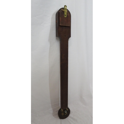 93 - Victorian inlaid mahogany Admiral Fitzroy stick barometer with domed glazed top, and ball shaped bas... 