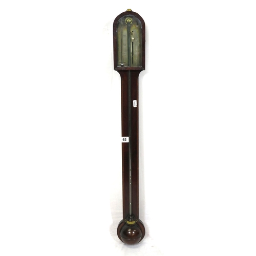 93 - Victorian inlaid mahogany Admiral Fitzroy stick barometer with domed glazed top, and ball shaped bas... 