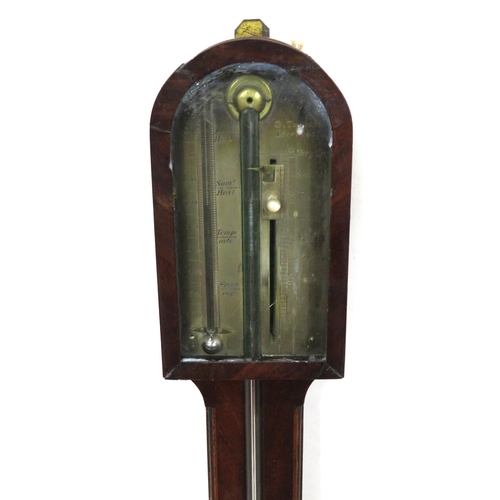 93 - Victorian inlaid mahogany Admiral Fitzroy stick barometer with domed glazed top, and ball shaped bas... 