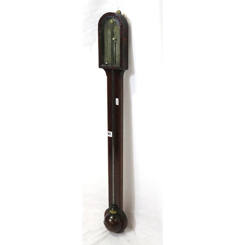 93 - Victorian inlaid mahogany Admiral Fitzroy stick barometer with domed glazed top, and ball shaped bas... 