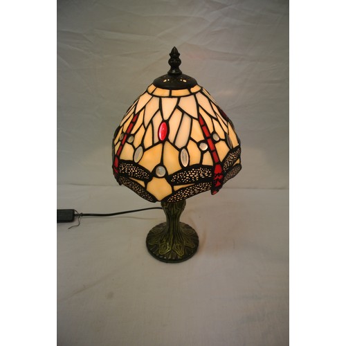 48 - Art deco electric table lamp with multi-coloured panelled shade and shaped base