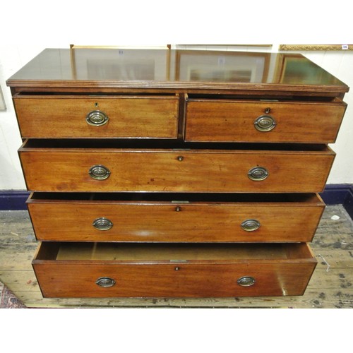 45 - Edwardian mahogany chest of two short & three long drawers with reeded borders, oval brass drop hand... 