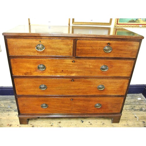 45 - Edwardian mahogany chest of two short & three long drawers with reeded borders, oval brass drop hand... 