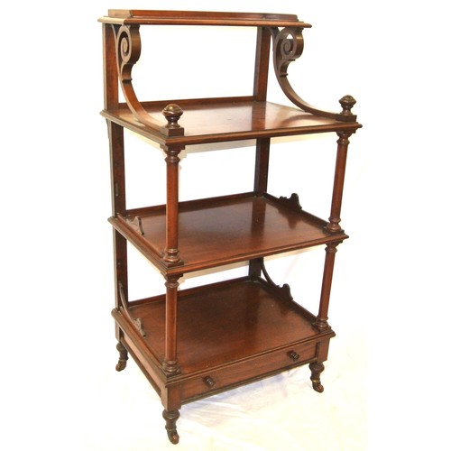 150 - Victorian style four tier whatnot with turned finials and columns, drawer under with bun handles, on... 