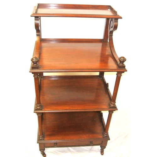 150 - Victorian style four tier whatnot with turned finials and columns, drawer under with bun handles, on... 