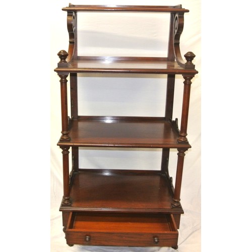 150 - Victorian style four tier whatnot with turned finials and columns, drawer under with bun handles, on... 