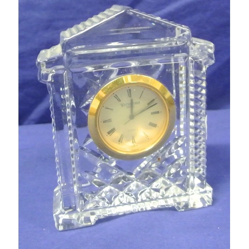 154 - Waterford Crystal desk clock with round brass framed dial