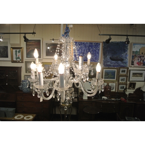 182 - French style five branch glass chandelier with shaped arms and sconces