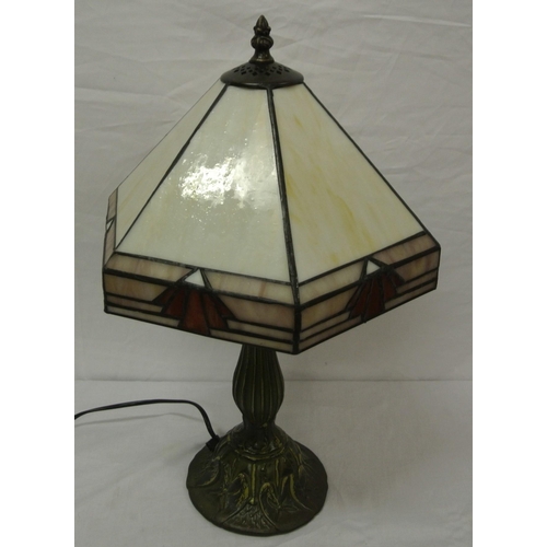 183 - Art Deco style electric table lamp with shaped panelled shade, baluster column & round base