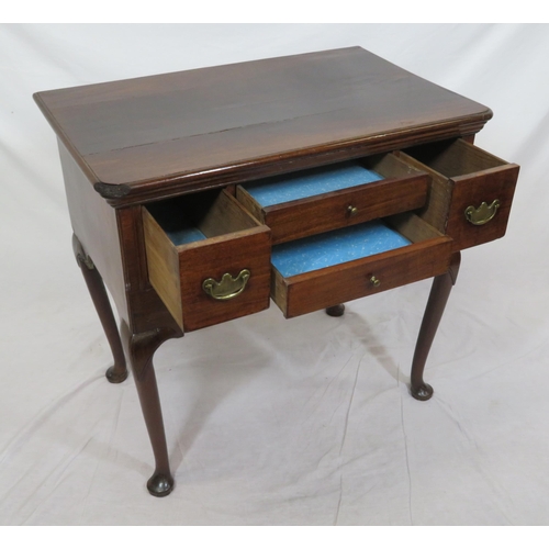 185 - Victorian mahogany lowboy with two long and two square drawers, brass drop handles, cabriole legs wi... 