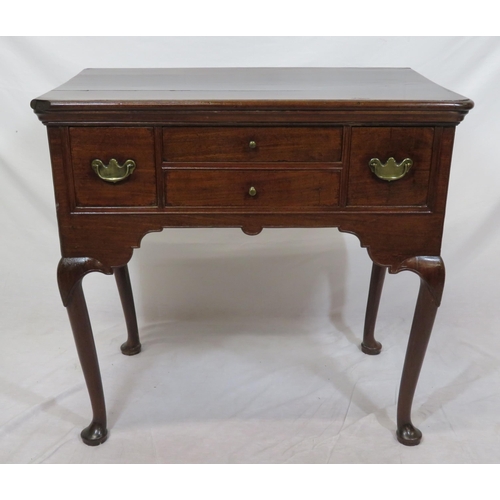 185 - Victorian mahogany lowboy with two long and two square drawers, brass drop handles, cabriole legs wi... 