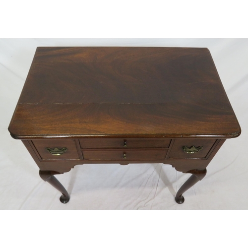 185 - Victorian mahogany lowboy with two long and two square drawers, brass drop handles, cabriole legs wi... 