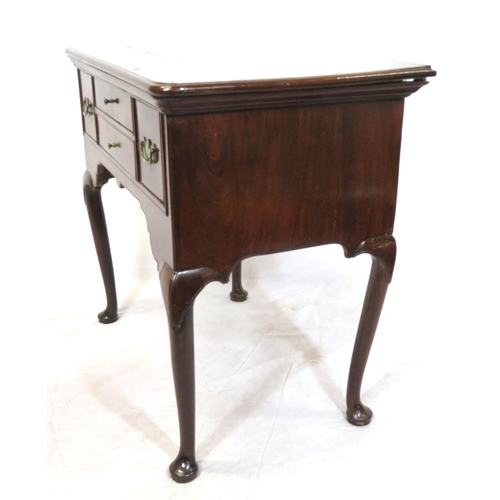 185 - Victorian mahogany lowboy with two long and two square drawers, brass drop handles, cabriole legs wi... 