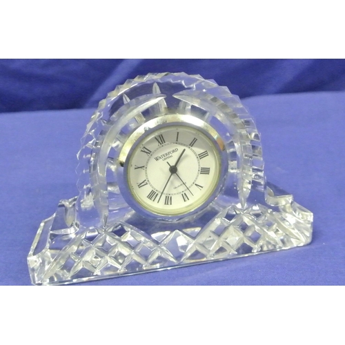 199 - Waterford Crystal cut glass domed desk clock with round dial. H 6cm