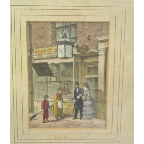 281 - The “Whistling Oyster” in Vinegar Yard off Drury Lane, coloured print.  10 x15 cm