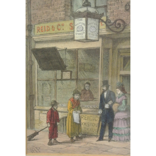 281 - The “Whistling Oyster” in Vinegar Yard off Drury Lane, coloured print.  10 x15 cm