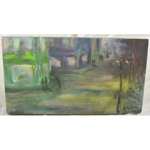 283 - Michelle M 'Streetscape' oil on canvas 30x56cm signed 30 x56 cm