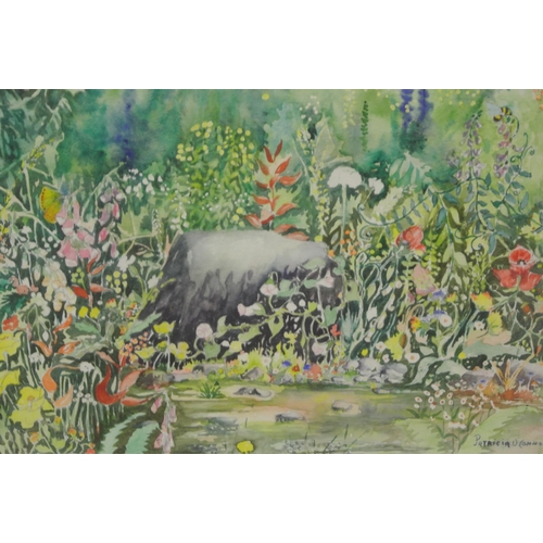 306 - Patricia O'Connor 'Pond with flowers' watercolour, 33x42cm, signed lower right