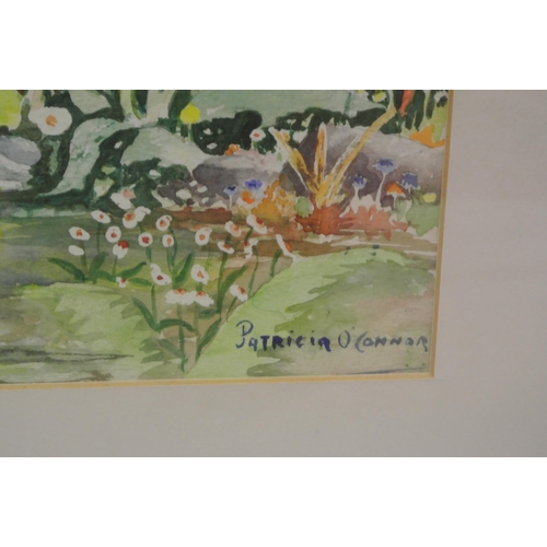 306 - Patricia O'Connor 'Pond with flowers' watercolour, 33x42cm, signed lower right