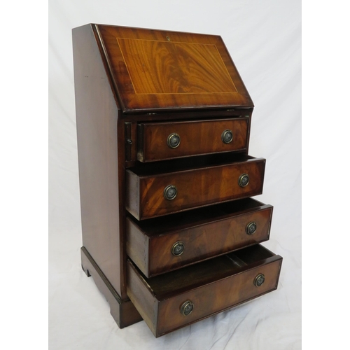 104 - Edwardian inlaid mahogany bureau with drop down front, pull-out supports, fitted interior, four draw... 