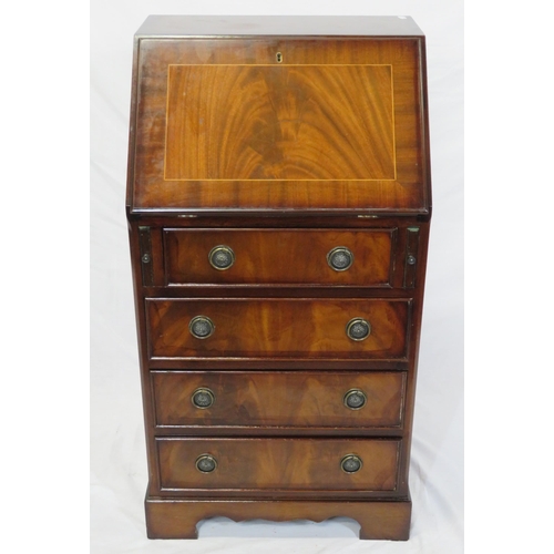 104 - Edwardian inlaid mahogany bureau with drop down front, pull-out supports, fitted interior, four draw... 