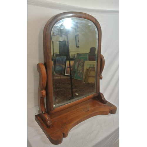 107 - Victorian bevelled glass domed swivel mirror with shaped columns, on concave plinth