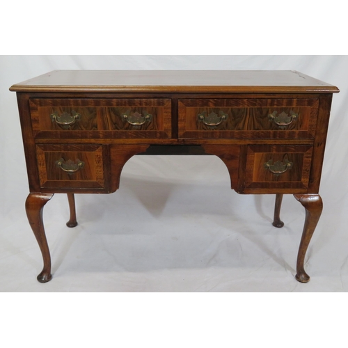 110 - Edwardian inlaid & crossbanded mahogany lowboy with two long & two short drawers, brass drop handles... 