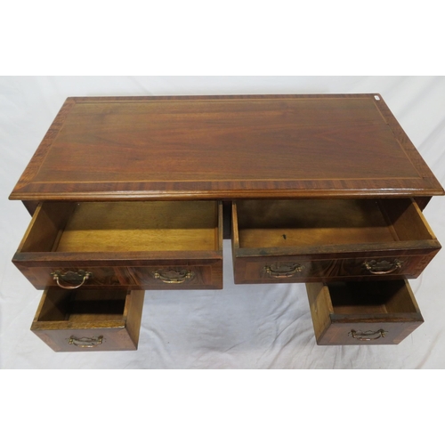 110 - Edwardian inlaid & crossbanded mahogany lowboy with two long & two short drawers, brass drop handles... 