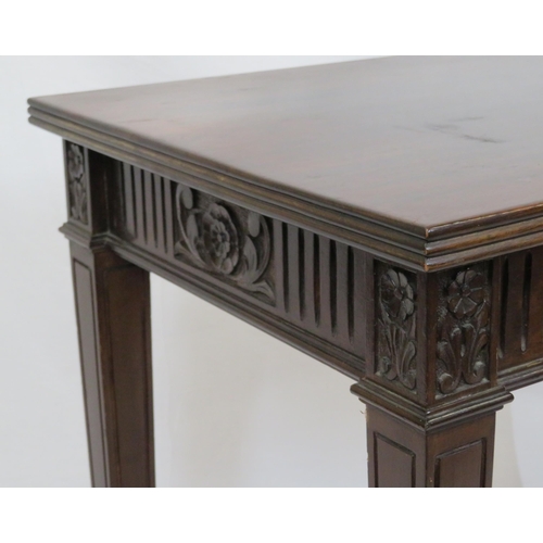 119 - Regency style oblong occasional table with reeded borders & frieze, foliate carving, on square taper... 