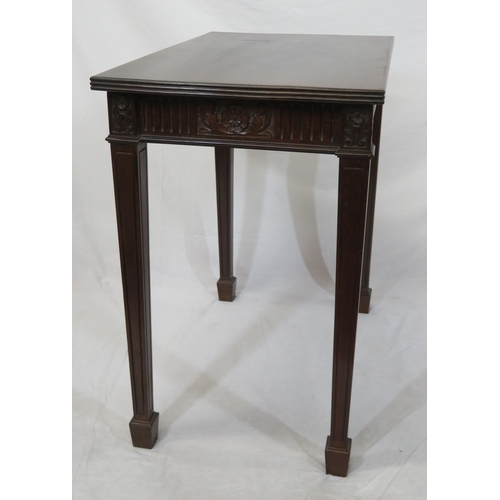 119 - Regency style oblong occasional table with reeded borders & frieze, foliate carving, on square taper... 