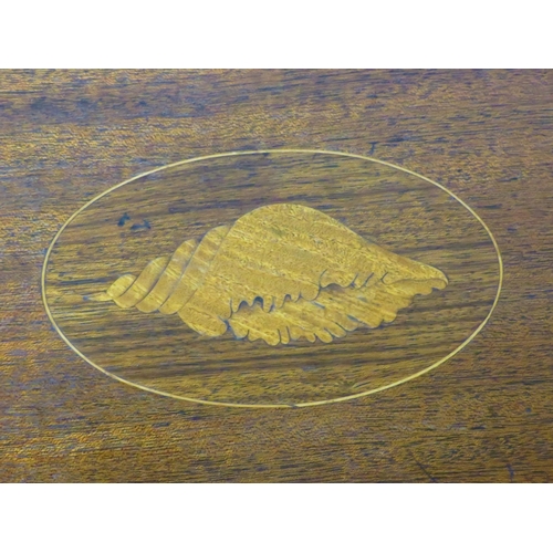 121 - Edwardian oval inlaid occasional table with wavy rim, shell inlay, raised on turned reeded tapering ... 