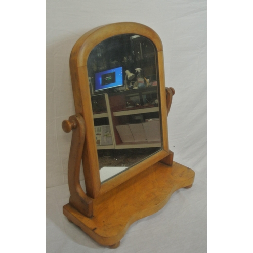 129 - Victorian style pine swivel mirror with domed top, serpentine fronted base & ball feet