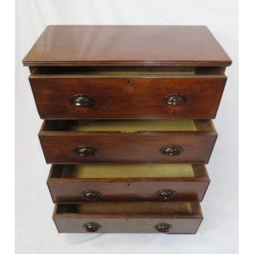 135 - Edwardian 2-section campaign chest of four drawers with cup handles, on bracket feet