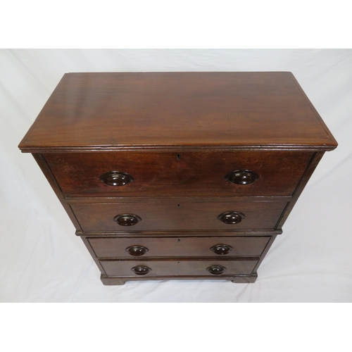 135 - Edwardian 2-section campaign chest of four drawers with cup handles, on bracket feet