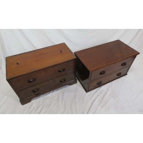 135 - Edwardian 2-section campaign chest of four drawers with cup handles, on bracket feet