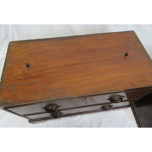 135 - Edwardian 2-section campaign chest of four drawers with cup handles, on bracket feet