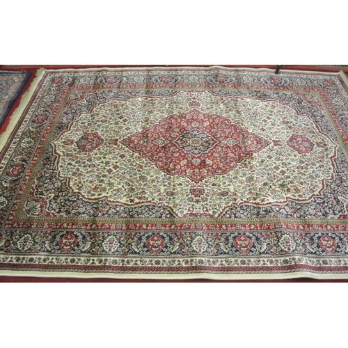 136 - Ivory ground full pile Kashmir rug with traditional medallion design 230x160cm