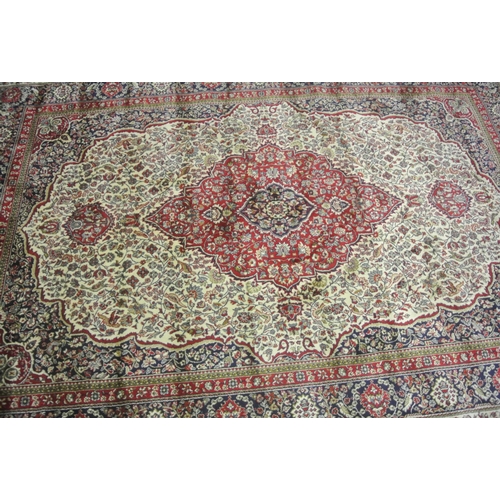 136 - Ivory ground full pile Kashmir rug with traditional medallion design 230x160cm