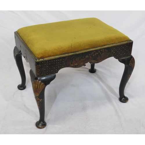 144 - Victorian ebonised Chinoiserie stool with upholstered drop-in seat, decorated with figures & foliage... 