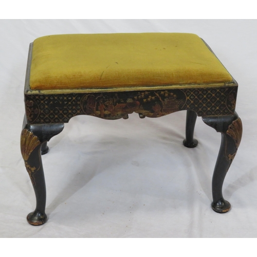 144 - Victorian ebonised Chinoiserie stool with upholstered drop-in seat, decorated with figures & foliage... 