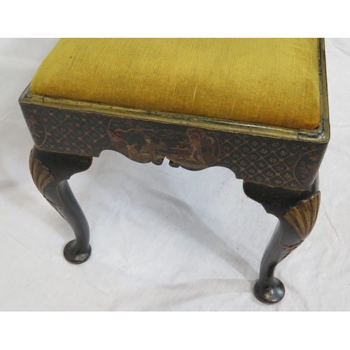 144 - Victorian ebonised Chinoiserie stool with upholstered drop-in seat, decorated with figures & foliage... 